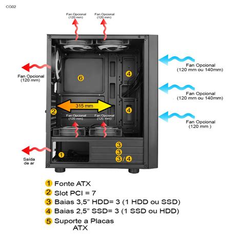 Gabinete Gamer Pixxo Cg02 Atx S Fonte PRETO Loja Oliz