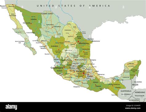 Mapa Politico Editable De Mexico Con Etiquetas Ilustracion Del Vector