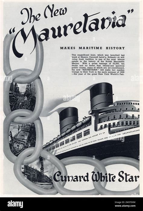 Publicidad de RMS Mauretania la recién formada compañía Cunard White