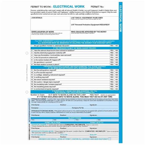 Permit To Work Electrical Pack Of 10