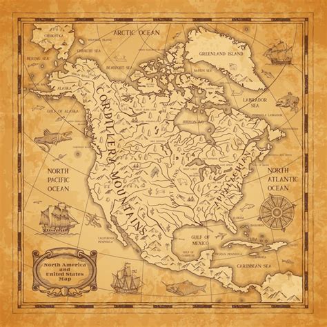 Premium Vector | North America continent ancient map on old paper