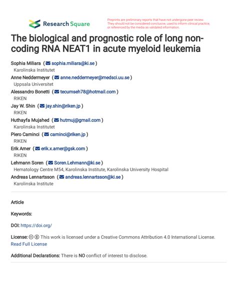 Pdf The Biological And Prognostic Role Of Long Non Coding Rna Neat