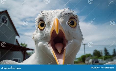 Surprised Seagull with Wide Open Mouth - Chaotic Energy Meme Art Stock ...