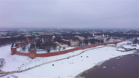 Veliky Novgorod City And Kremlin In Winter Aerial View Russia Drone