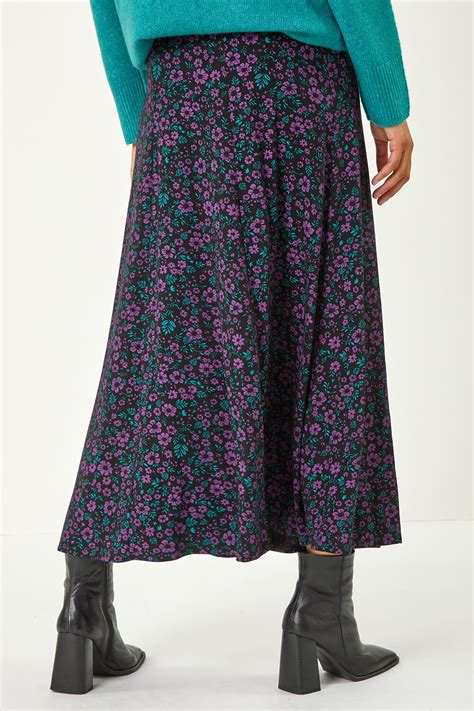 Purple Ditsy Floral Midi Skirt Roman Uk