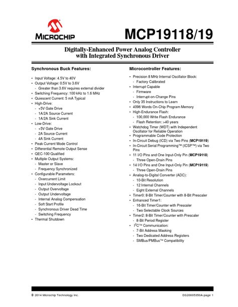 MCP19119 Microchip Controller Hoja de datos Ficha técnica