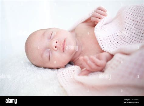 Peaceful Sleep A Beautiful Infant Girl Sleeping While Wrapped Up In A