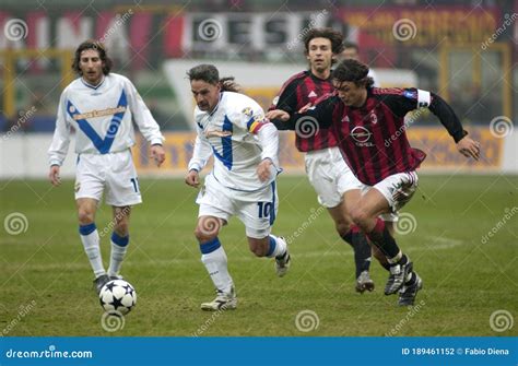 Paolo Maldini Kaka Kaladze And Igli Tare During The Match Editorial