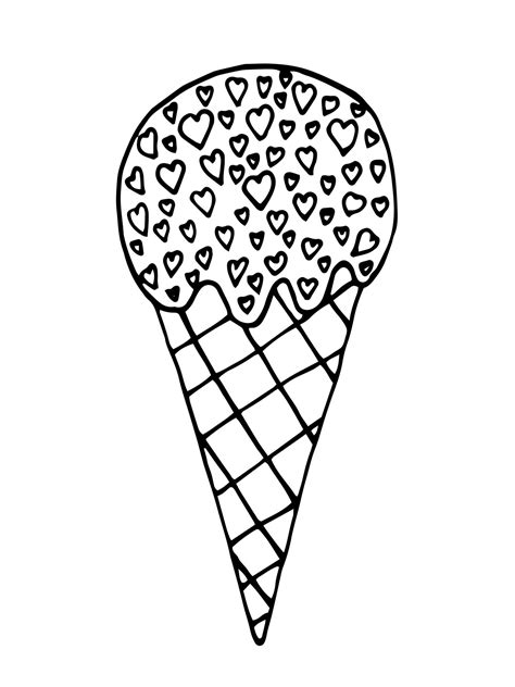 Waffle Cone Ice Cream Ice Cream With Heart Doodle Vector Dessert