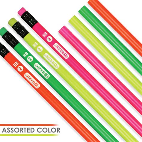 Fluorescent Wood Pencil W Eraser 8 Pack 24 Pack