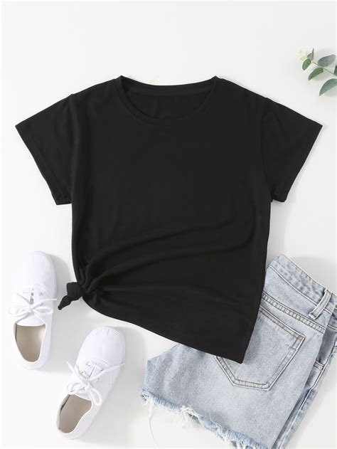 Solid Round Neck Tee Clothes For Women Casual Tops Clothes