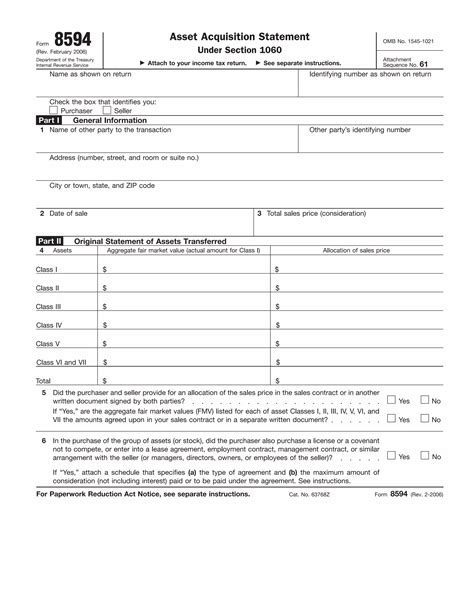 Form 8594 Asset Acquisition Statement Pdf