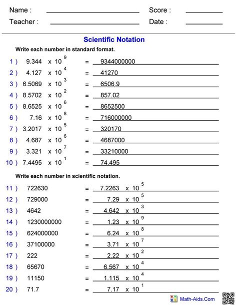 Scientific Notation Worksheet Answers Englishworksheet My Id