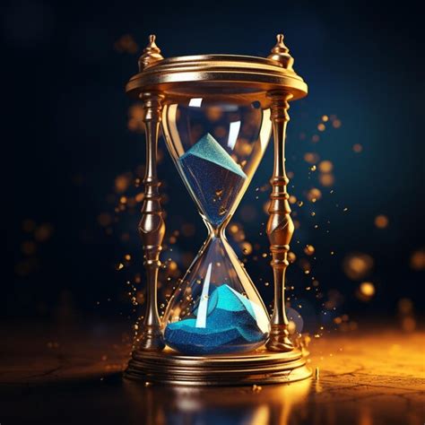 Premium Ai Image Golden Hourglass With Blue Sand Sitting On Top Of It In The Style Of Dark