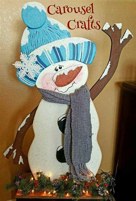 Tall Snowman Wood Crafts Waving Snowman Winter Craft Christmas Wood Crafts Christmas Ornament