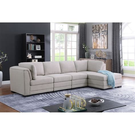 Kristin Light Gray Linen Fabric Reversible Sectional Sofa With Ottoman