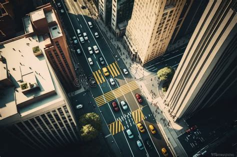 Exterior Urban Landscape Of Tall Buildings And Roads At Aerial View Of