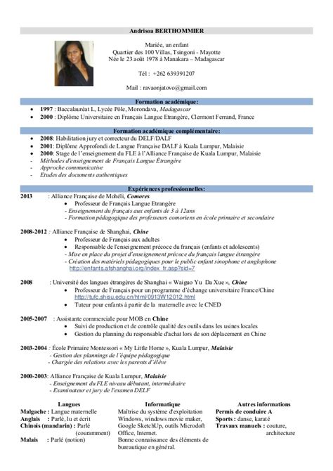 Exemple cv prof de français laboite cv fr