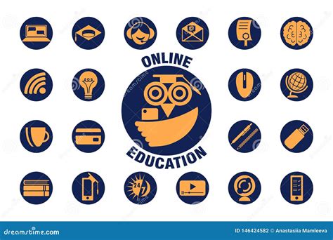 E-learning Icon Set and Logo. Isolated Online Education Icons Stock ...