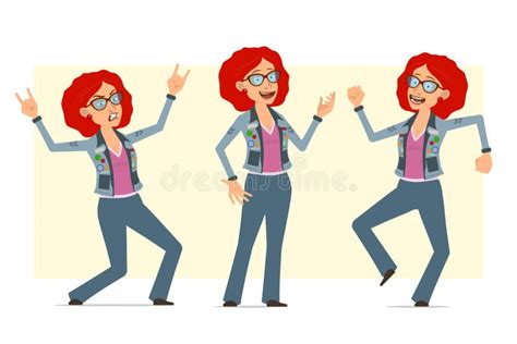 Cartoon Redhead Hippie Woman Character Vector Set Stock Vector