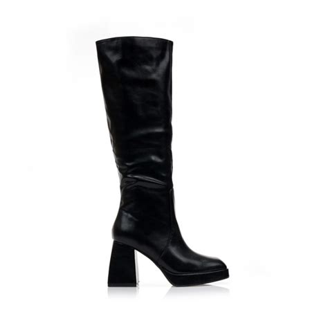 Μπότες nude δερματίνη με φιάπα και τετράγωνο τελείωμα TSOUKALAS