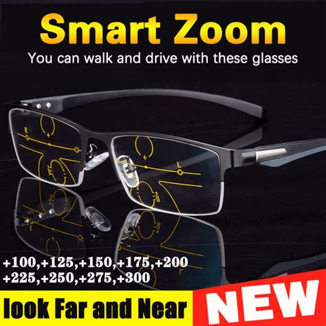 New Transition Progressive Multifocal Lenses Multi Focus Reading Glasses Half Rim Men Women