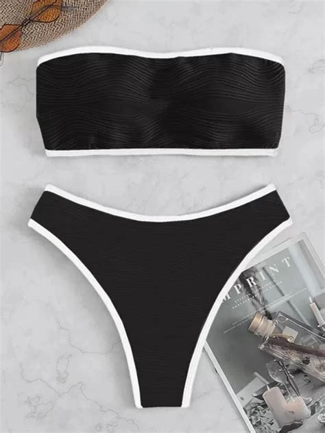 Bikini Bandeau De Dos Piezas Para Mujer Traje De Ba O Liso Con Tanga Ropa De
