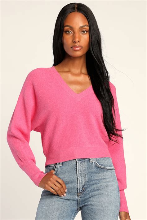 Hot Pink Sweater Knit Top Knit Top Long Sleeve Knit Top Lulus