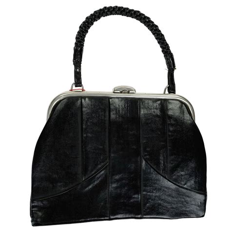 CZARNA LAKIEROWANA TOREBKA W STYLU RETRO VINTAGE DO RĘKI Retro-bibelot