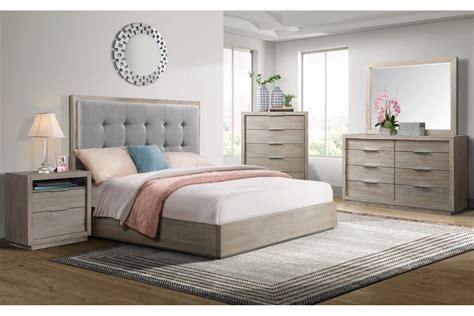 Arcadia Gray Upholstered Queen 5 Piece Bedroom Set - Georgia Furniture Mart