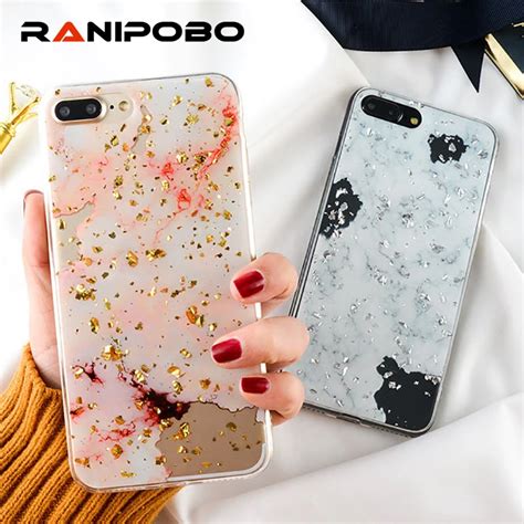 Luxury Bling Gold Foil Marble Hole Phone Cases For Iphone X 6 6s Plus 7 7plus 8 8plus Soft Tpu