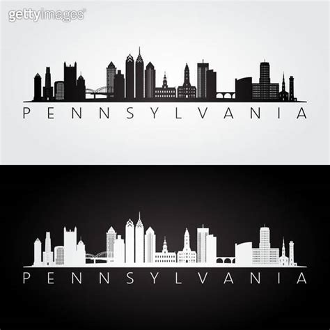 Pennsylvania State Skyline And Landmarks Silhouette Black And White