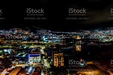 Panoramic Night View Of Medellin Colombia Stock Photo Download Image