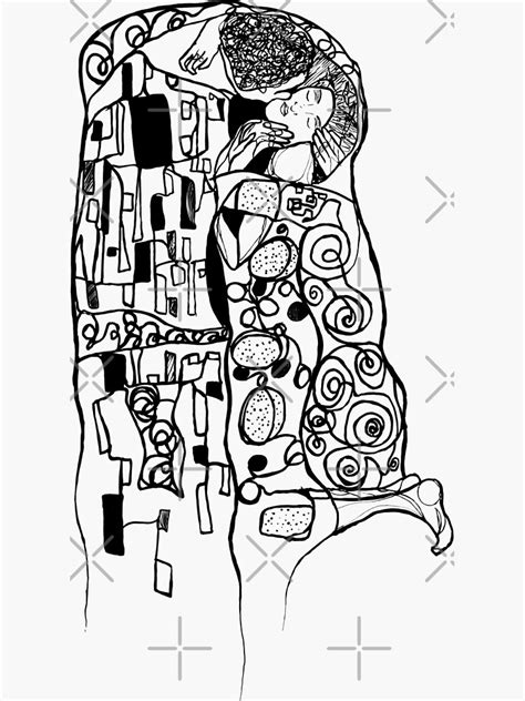 Pegatina El Beso De Gustav Klimt Dibujo Lineal Continuo De Elyholt