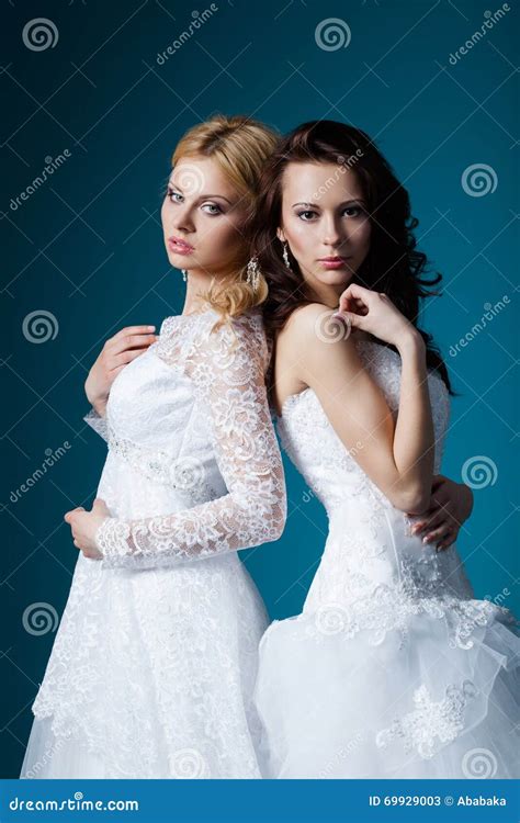 Two Lovely Blonde And Brunette Bride Stock Image Image Of Clothes Girl