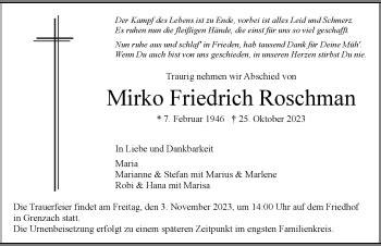 Traueranzeigen von Mirko Friedrich Roschmann Schwarzwälder Bote Trauer