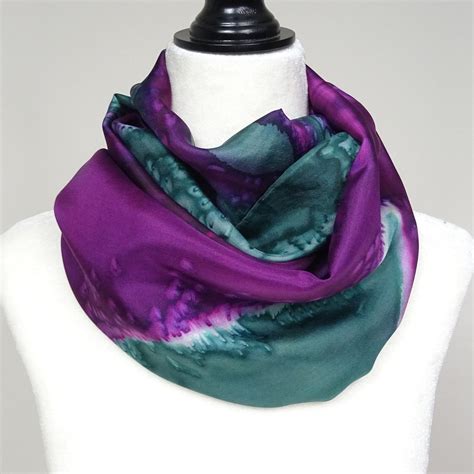 Purple Silk Scarf Hand Painted Purple And Green Silk Scarf Etsy