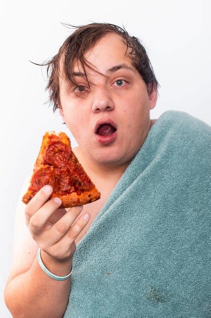 Premium Photo Man Eats Pizza In The Shower Person