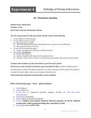 Ch Lab Final Docx Experiment Enthalpy Of Chemical Reactions