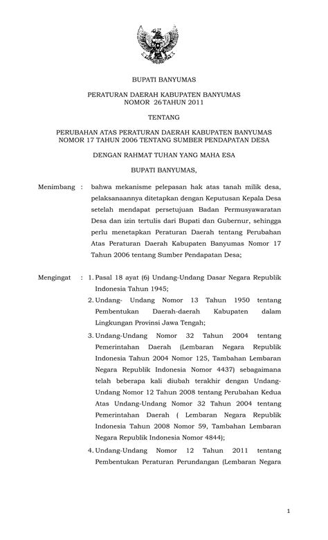 PERATURAN DAERAH KABUPATEN BANYUMAS NOMOR 26TAHUN 2011 TENTANG