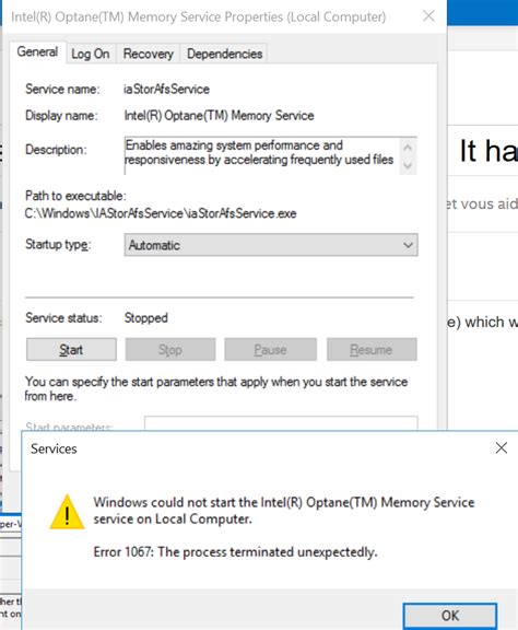 The Intel(R) Optane(TM) Memory Service service terminated unexpectedly ...