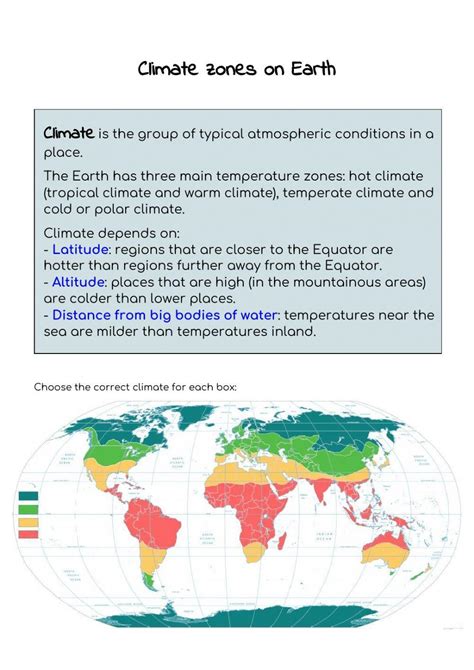 Climate Zones Map Printable - Geography (6th-12th Grade ...