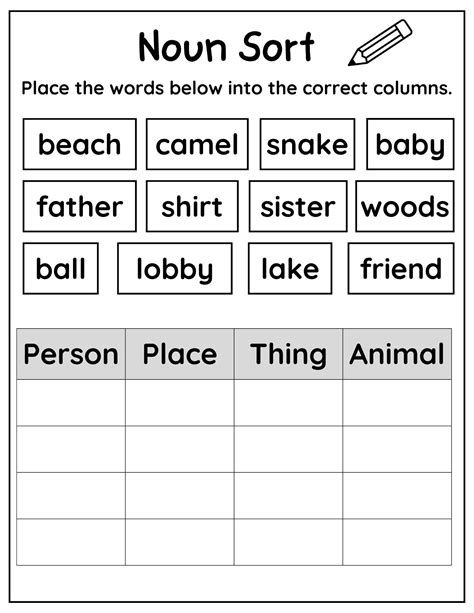 10 Printable Noun Sorting Worksheets Nouns Practice Worksheets Matching And Grouping Activity