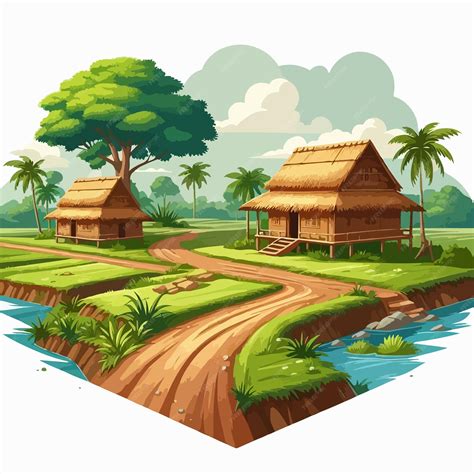 A Village peaceful landscape illustration background | Premium AI