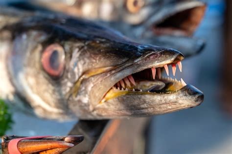 Premium Photo | Close up on barracuda teeth. sea fresh fish barracuda ...