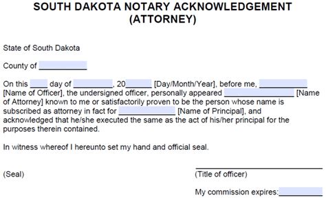 Free South Dakota Notary Acknowledgement Forms PDF Word