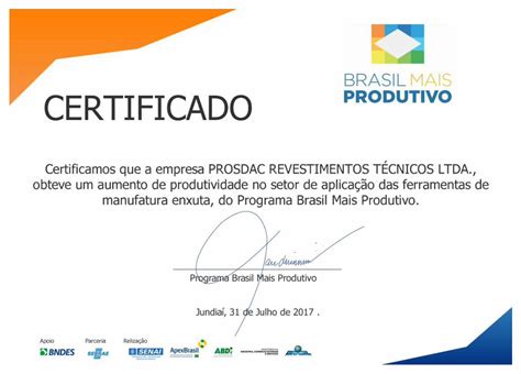 PDF CERTIFICADO BRASIL MAIS PRODUTIVO Certificamos Que A