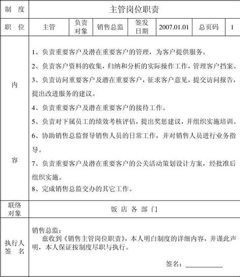 销售部的岗位职责 表格 Word文档在线阅读与下载 免费文档