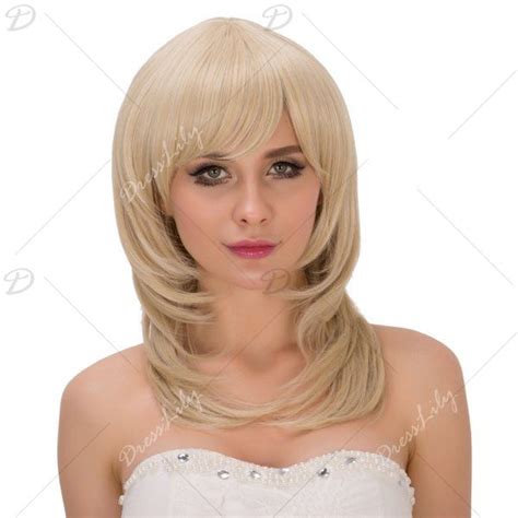 Tail Adduction Medium Pale Gold Side Bang Fascinating Synthetic Wig For