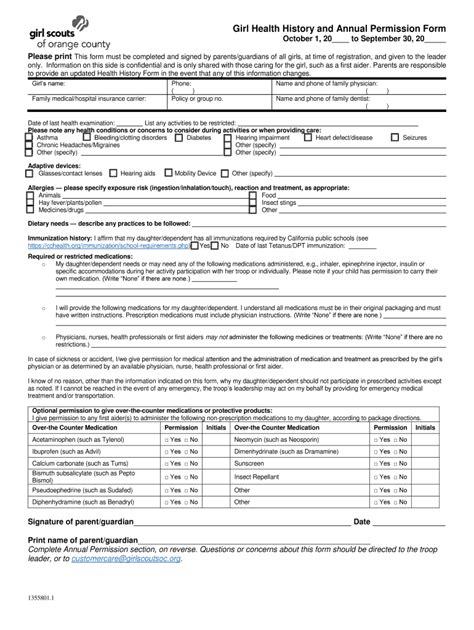 Girl Scouts Health History Form Fill Online Printable Fillable